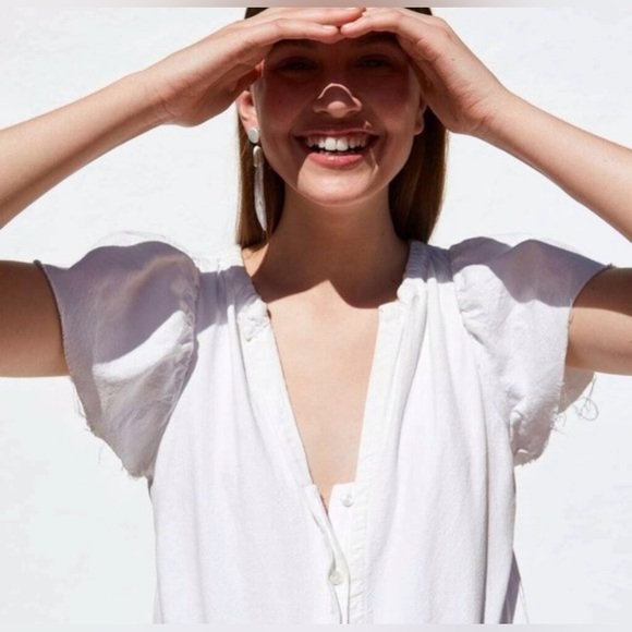 Zara White Rustic Cap Flutter Sleeve Jumpsuit Belted Cotton Summer Sz Small - Picture 3 of 16